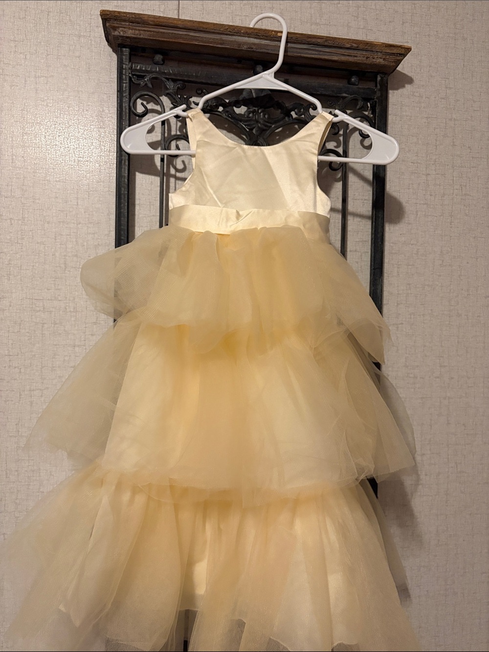 Girls' Cream Tiered Tulle Formal Dress with Satin Bodice